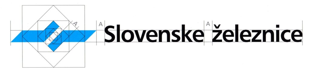 Logotip Slovenskih železnic s predpisanimi proporci.